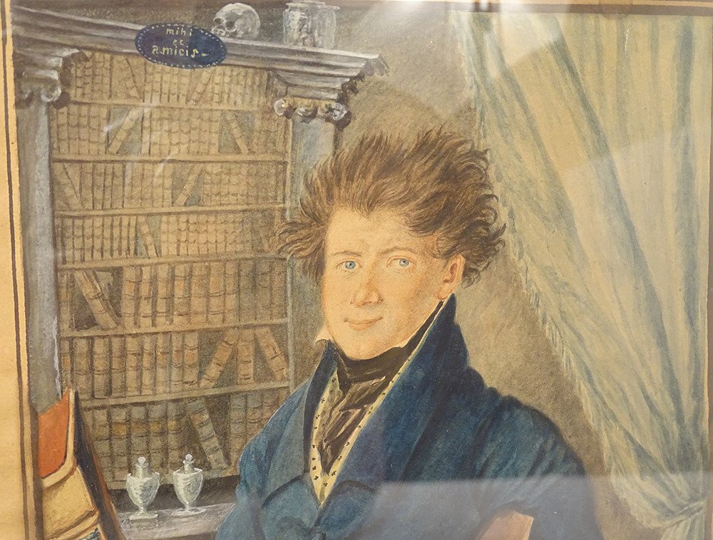 Aquarelle Portrait Herboriste G. du Perier de Larsan 1820 XIXème Siècle-photo-3