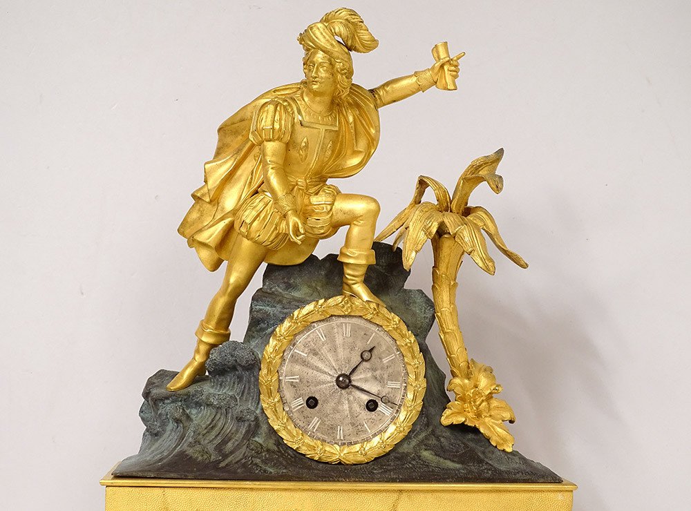 Restoration Clock Gilt Bronze Christopher Columbus America XIXth Century-photo-2