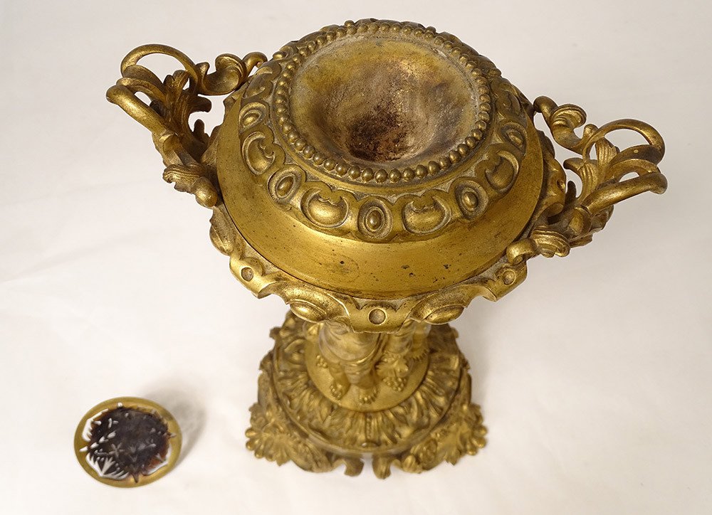 Large Gilt Bronze Incense Burner Victor Raulin Chérubins Amours Faunes XIXth-photo-6