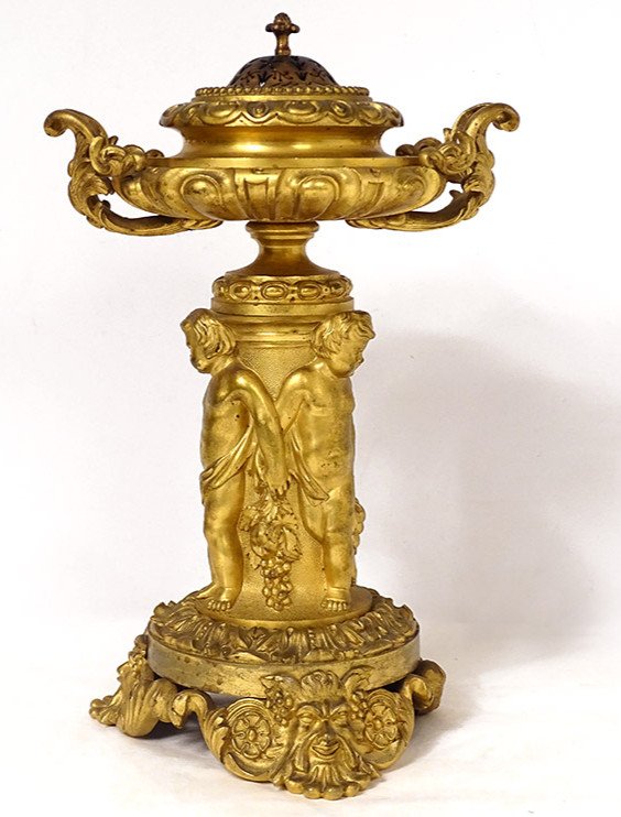 Large Gilt Bronze Incense Burner Victor Raulin Chérubins Amours Faunes XIXth