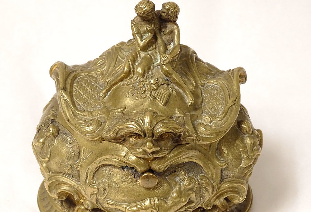 Boîte Encrier Louis XV Rocaille Bronze Doré Femmes Anges Allégorie XVIIIème-photo-2