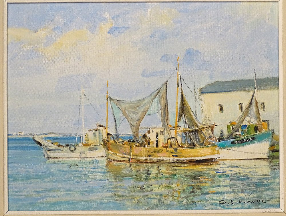 HSC Tableau Marine George Lhermitte Chalutiers Poissonnerie Bretagne XXème-photo-2