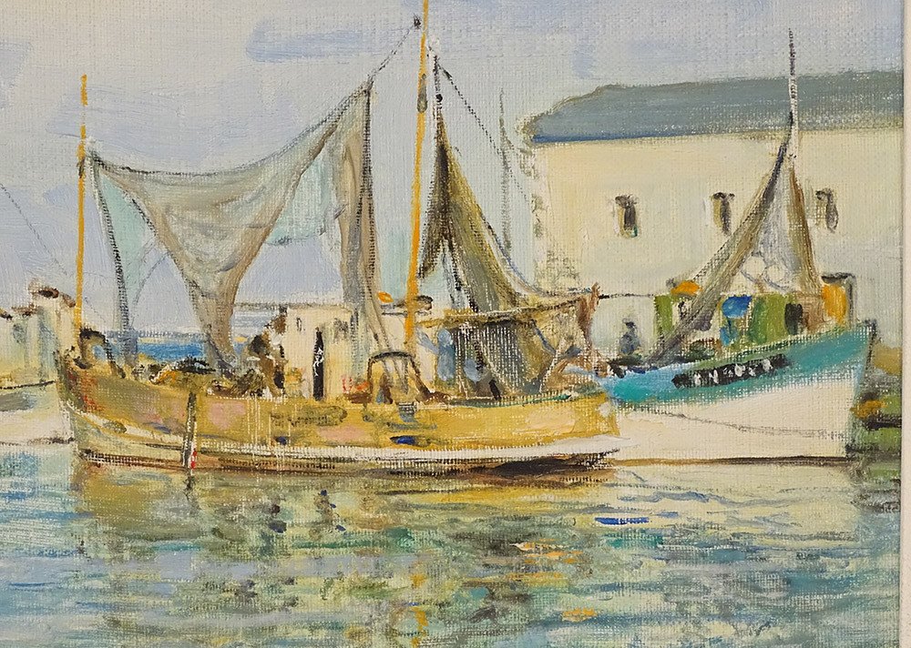HSC Tableau Marine George Lhermitte Chalutiers Poissonnerie Bretagne XXème-photo-3