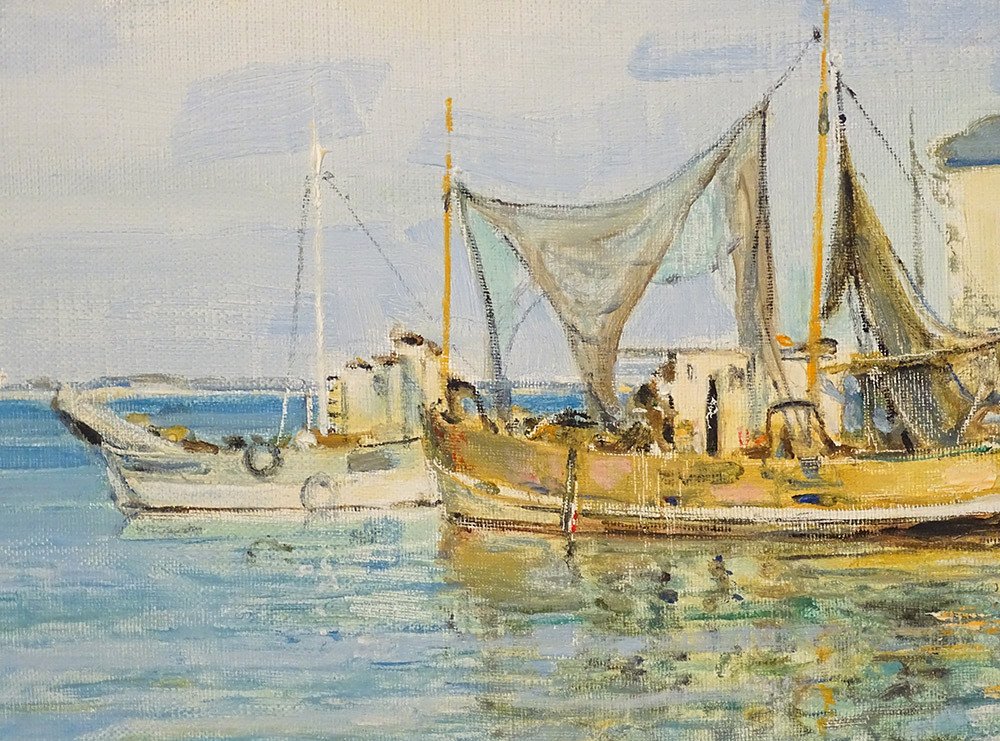HSC Tableau Marine George Lhermitte Chalutiers Poissonnerie Bretagne XXème-photo-4