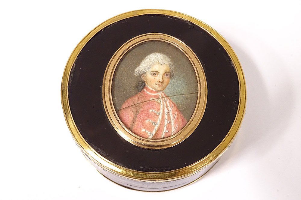Boîte Ronde écaille  Or Massif Miniatures Portrait Gentilhommes Aristocrates XVIIIè-photo-5