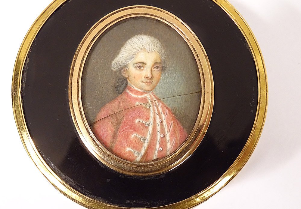 Boîte Ronde écaille  Or Massif Miniatures Portrait Gentilhommes Aristocrates XVIIIè-photo-6