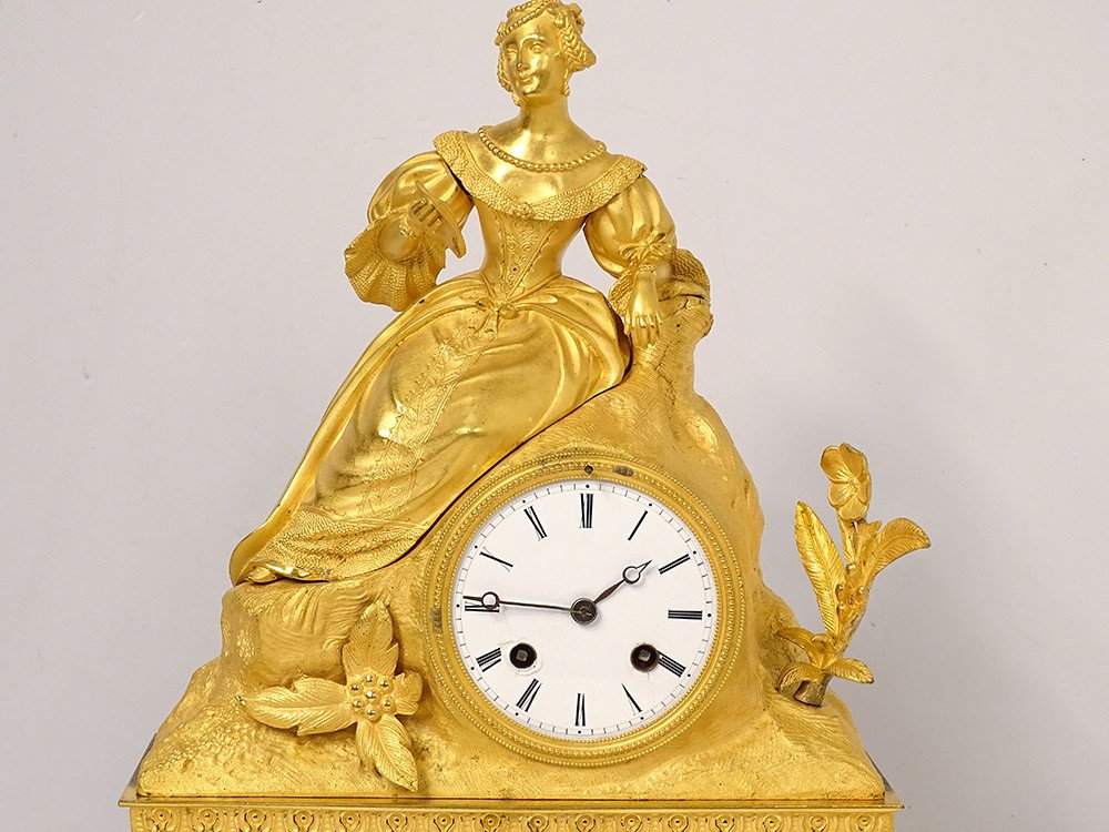 Pendule Romantique Bronze Doré Jeune Femme élégante Lecture Clock XIXème-photo-2