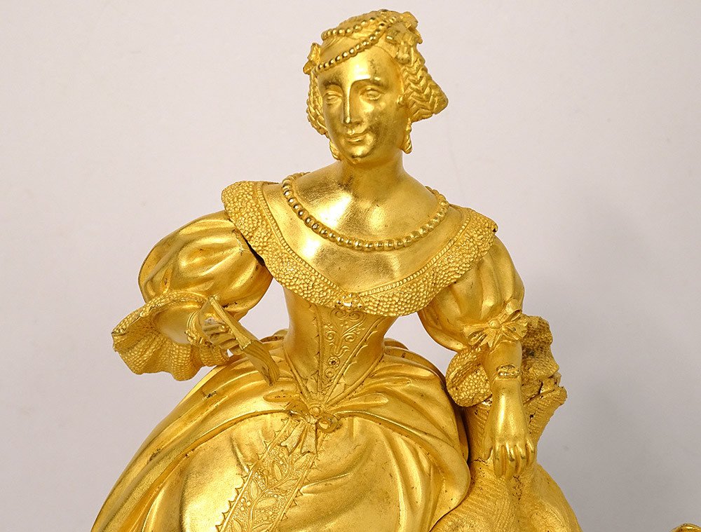 Romantic Gilt Bronze Clock Young Elegant Woman Reading Nineteenth Clock-photo-4