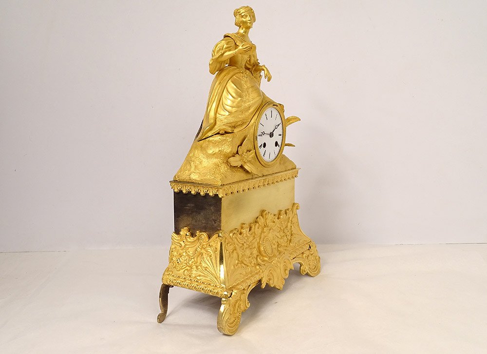 Romantic Gilt Bronze Clock Young Elegant Woman Reading Nineteenth Clock-photo-4