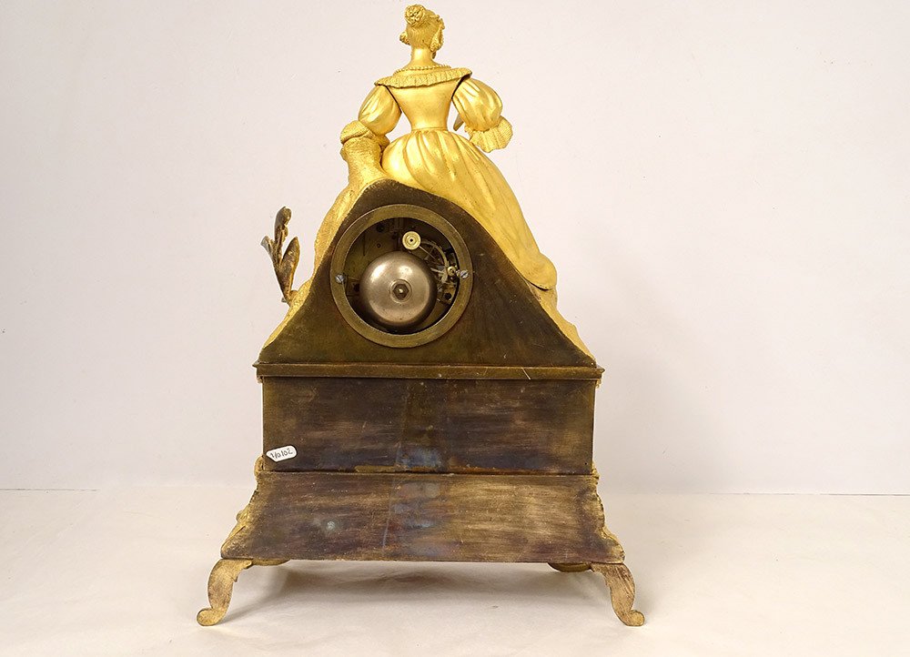 Pendule Romantique Bronze Doré Jeune Femme élégante Lecture Clock XIXème-photo-6