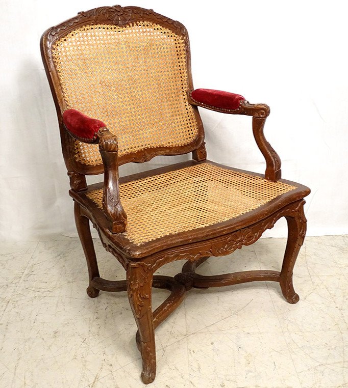 Canne Armchair Regency Beech Carved Shells Foliage XVIIIth Century