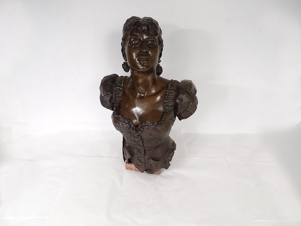 Sculpture Bronze Buste Femme Orientaliste Corset Fleurs Signée XIXè Siècle-photo-2