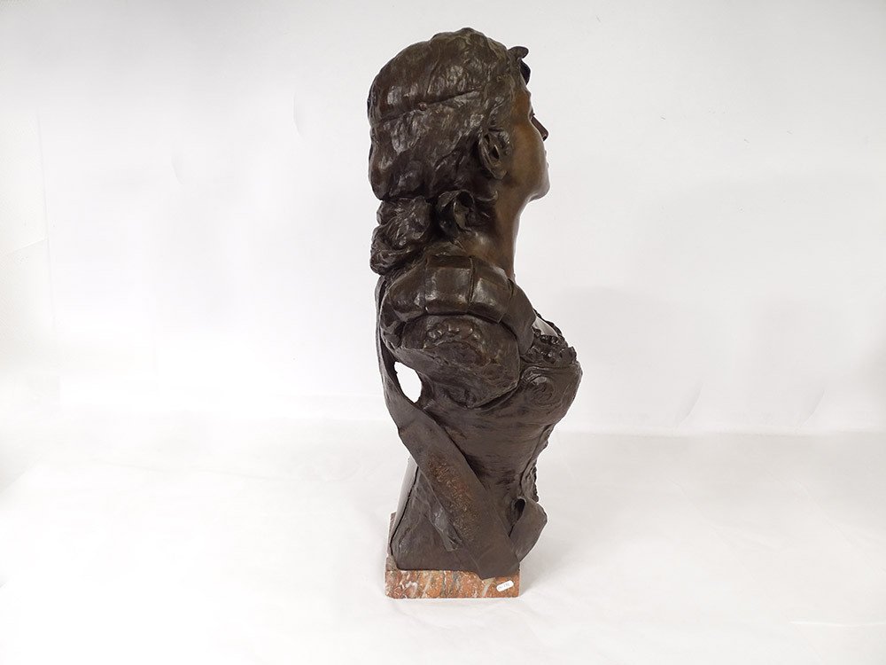 Sculpture Bronze Buste Femme Orientaliste Corset Fleurs Signée XIXè Siècle-photo-3