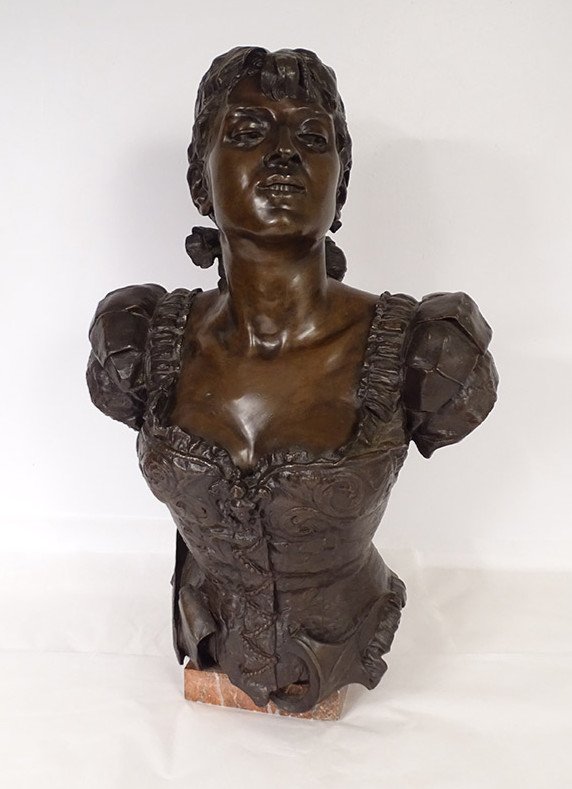 Sculpture Bronze Buste Femme Orientaliste Corset Fleurs Signée XIXè Siècle