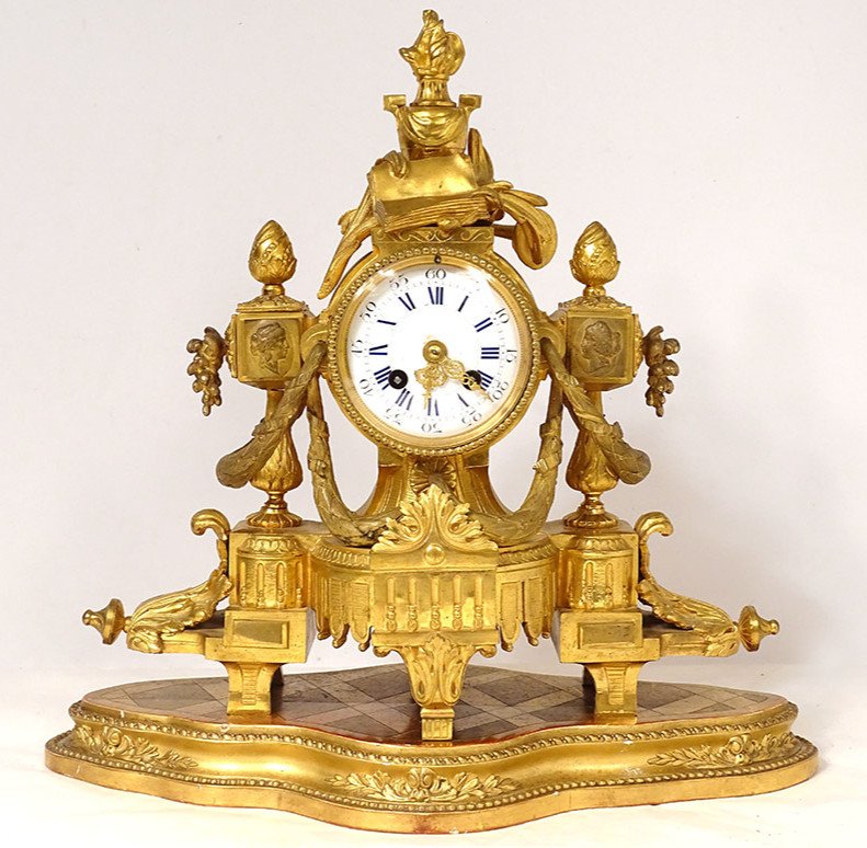 Pendule Bronze Doré Allégorie Arts Musique Livre Napoléon III XIXème Siècle