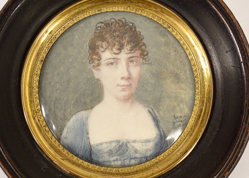 Pair Miniatures Portraits Couple Nobles Aristocrats Hamm Empire Nineteenth-photo-3