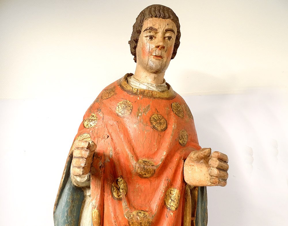 Statue Sculpture Bois Polychrome Saint Breton Crosse Bretagne Fin XVIIème-photo-2