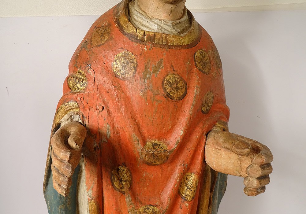 Statue Sculpture Bois Polychrome Saint Breton Crosse Bretagne Fin XVIIème-photo-4