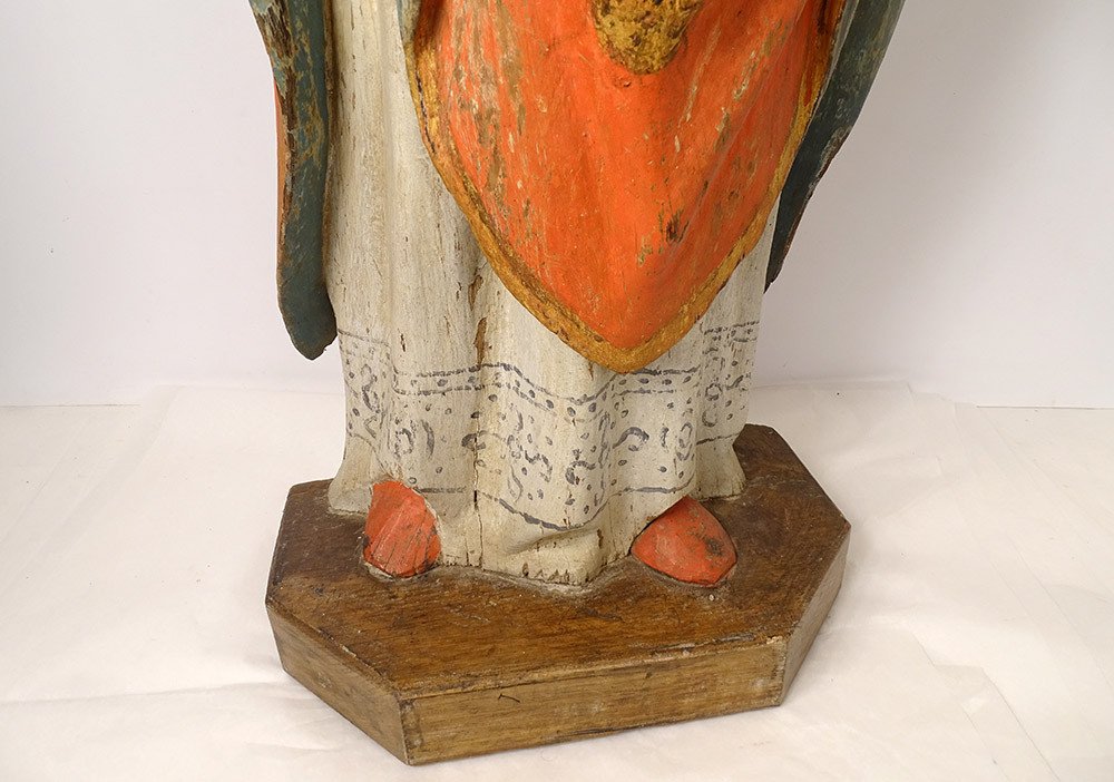 Statue Sculpture Bois Polychrome Saint Breton Crosse Bretagne Fin XVIIème-photo-3