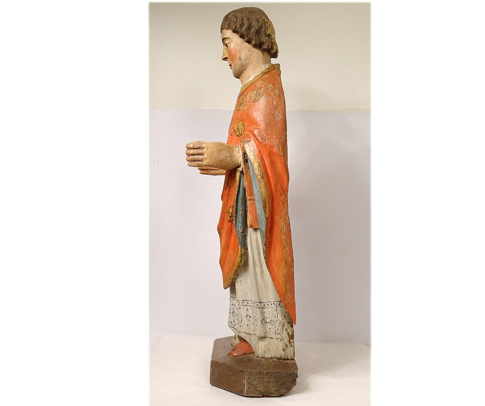 Statue Sculpture Bois Polychrome Saint Breton Crosse Bretagne Fin XVIIème-photo-4