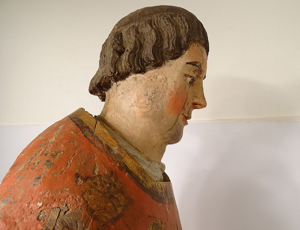 Statue Sculpture Bois Polychrome Saint Breton Crosse Bretagne Fin XVIIème-photo-7