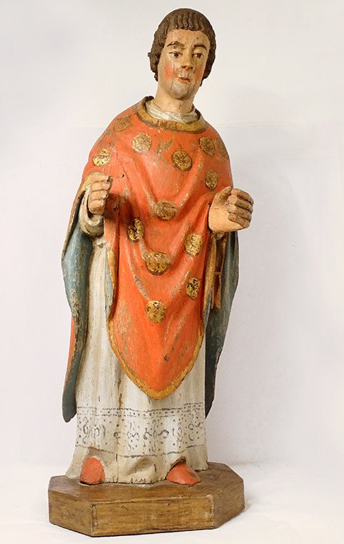 Statue Sculpture Bois Polychrome Saint Breton Crosse Bretagne Fin XVIIème