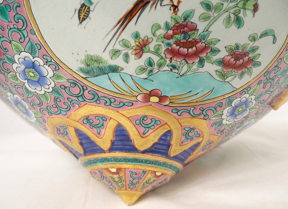 Hanging Cup Planter Earthenware Sarreguemines China Nineteenth Birds-photo-1