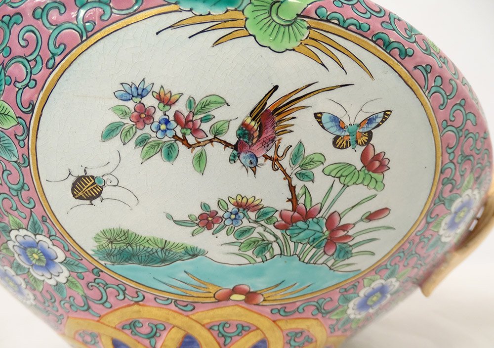 Hanging Cup Planter Earthenware Sarreguemines China Nineteenth Birds-photo-6