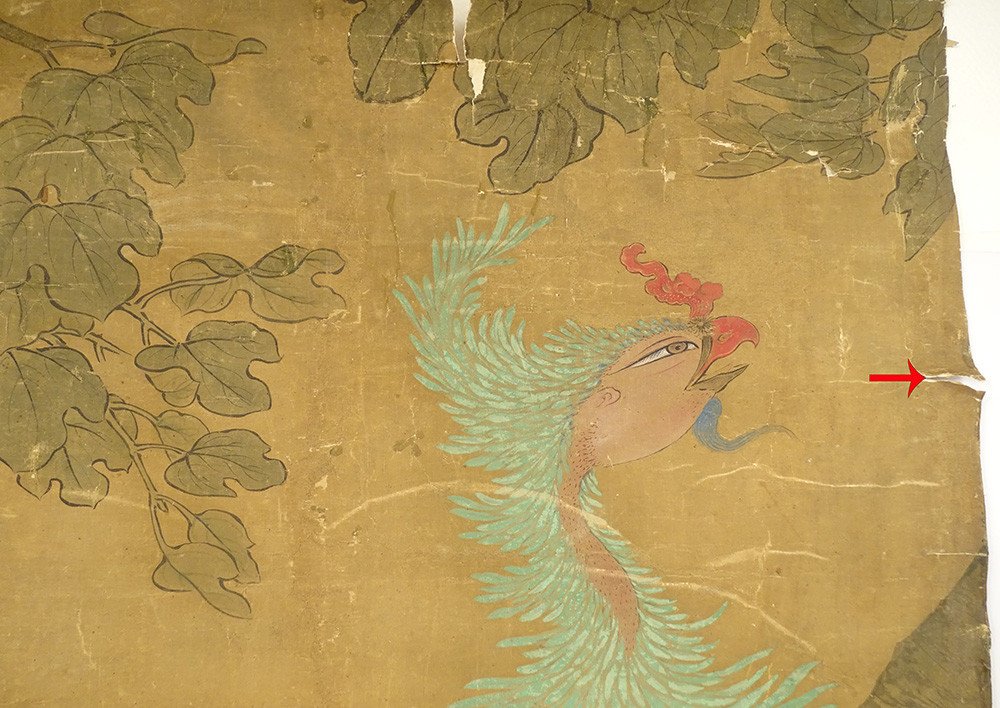 Rouleau Peinture Papier Soie Japon Oiseau Phoenix Fleurs Paysage Fin XVIIIè-photo-3