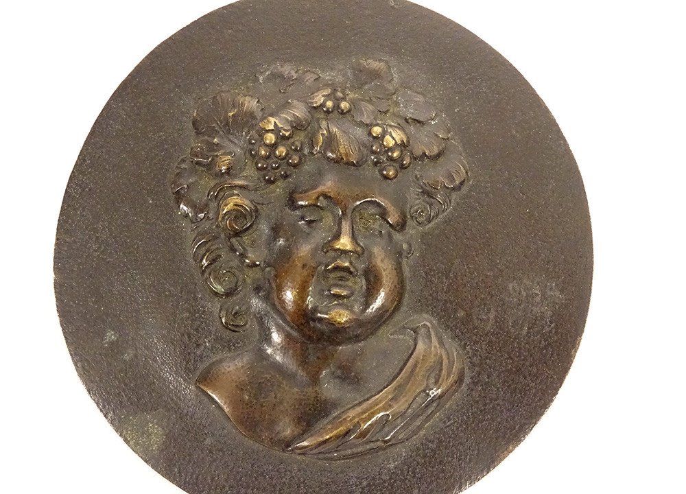 Paire Médaillons Bronze Portraits Enfants Bacchus Bacchante Fin XVIIIème-photo-2