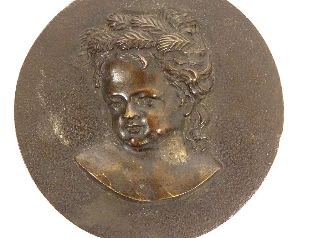 Paire Médaillons Bronze Portraits Enfants Bacchus Bacchante Fin XVIIIème-photo-3