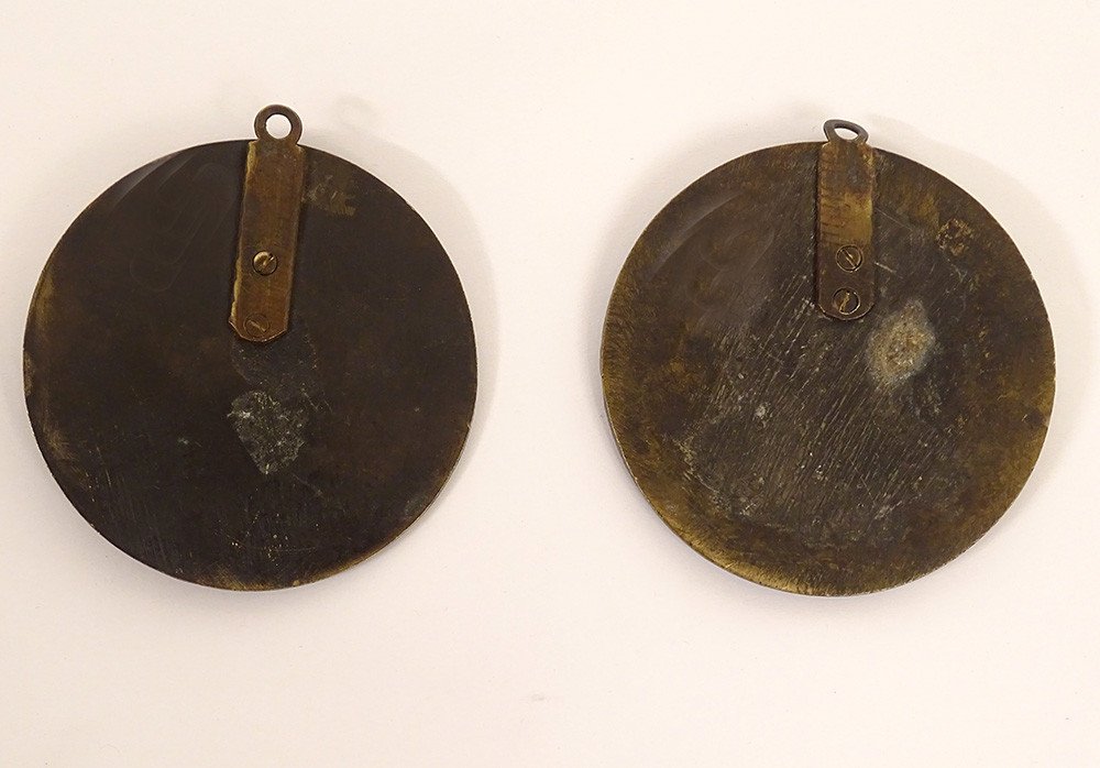 Paire Médaillons Bronze Portraits Enfants Bacchus Bacchante Fin XVIIIème-photo-4