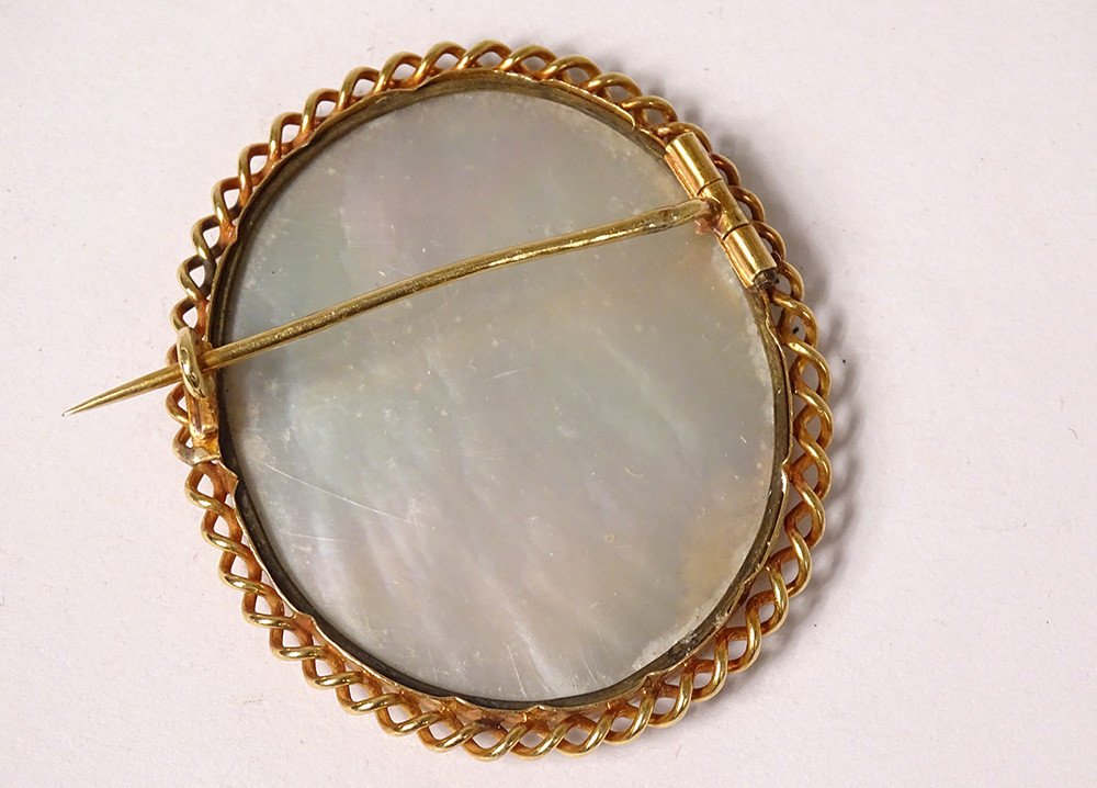 Broche Or Massif 18 Carats Miniature Nacre Portrait Jeune Femme XVIIIème-photo-2