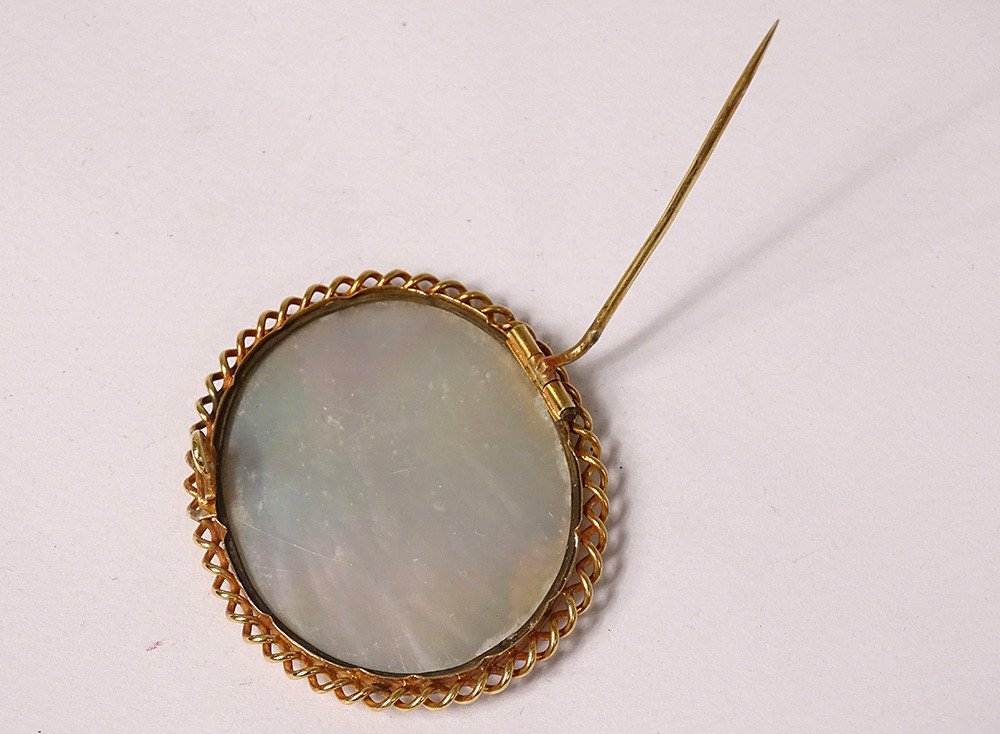 Broche Or Massif 18 Carats Miniature Nacre Portrait Jeune Femme XVIIIème-photo-3