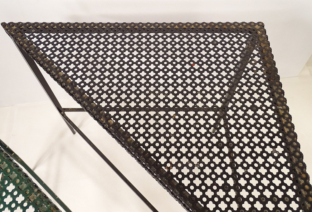 2 Triangular Coffee Tables Mathieu Matégot Painted Perforated Metal XXth-photo-3