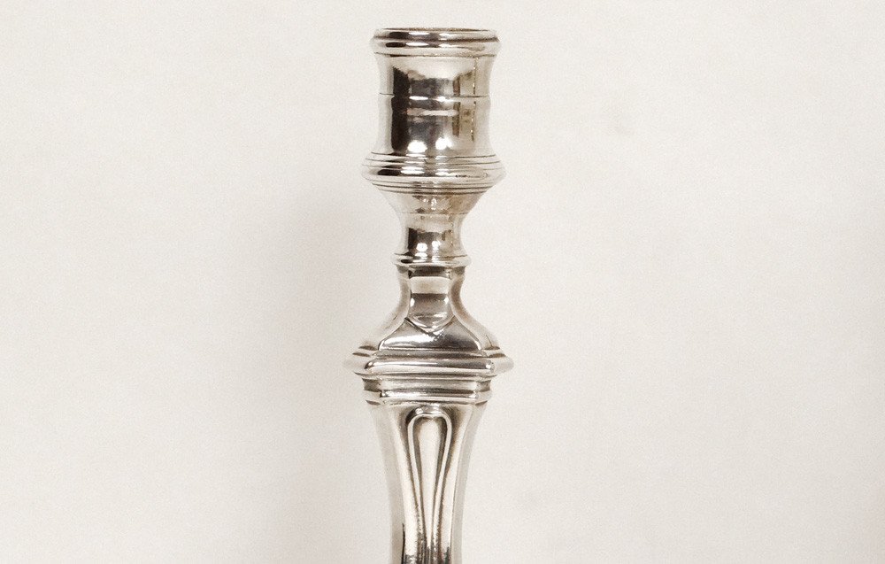 Pair Candlesticks Flambeaux Regency Silver Bronze Shells 18th-photo-4