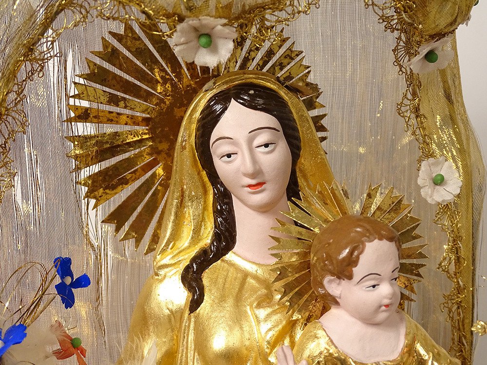 Great Virgin Of Marseille Santibelli Terracotta Child Jesus Globe XIXth-photo-1