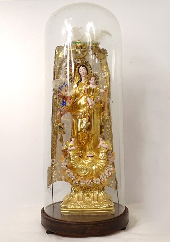 Great Virgin Of Marseille Santibelli Terracotta Child Jesus Globe XIXth