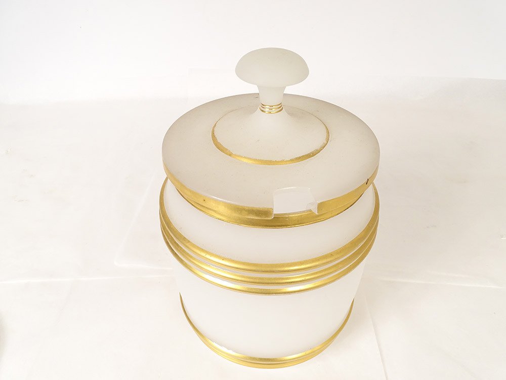 Baccarat White Opaline Punch Bucket Nineteenth Century Barrel Gilding-photo-3