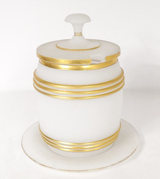 Baccarat White Opaline Punch Bucket Nineteenth Century Barrel Gilding