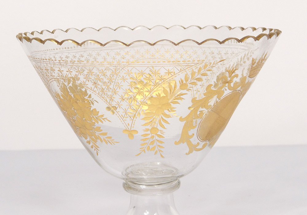 Coupe Décorative Cristal Baccarat Saint-Louis Dorure Blason Armoiries XIXè-photo-2