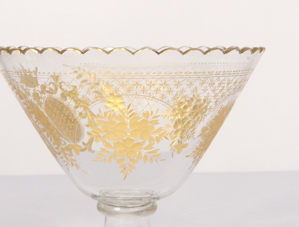 Coupe Décorative Cristal Baccarat Saint-Louis Dorure Blason Armoiries XIXè-photo-1