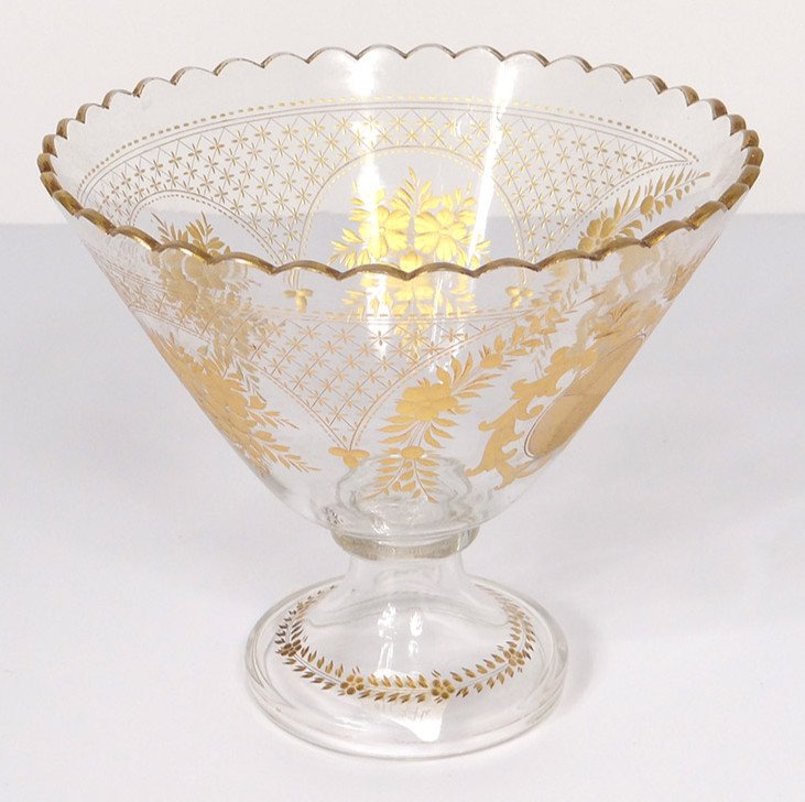 Coupe Décorative Cristal Baccarat Saint-Louis Dorure Blason Armoiries XIXè