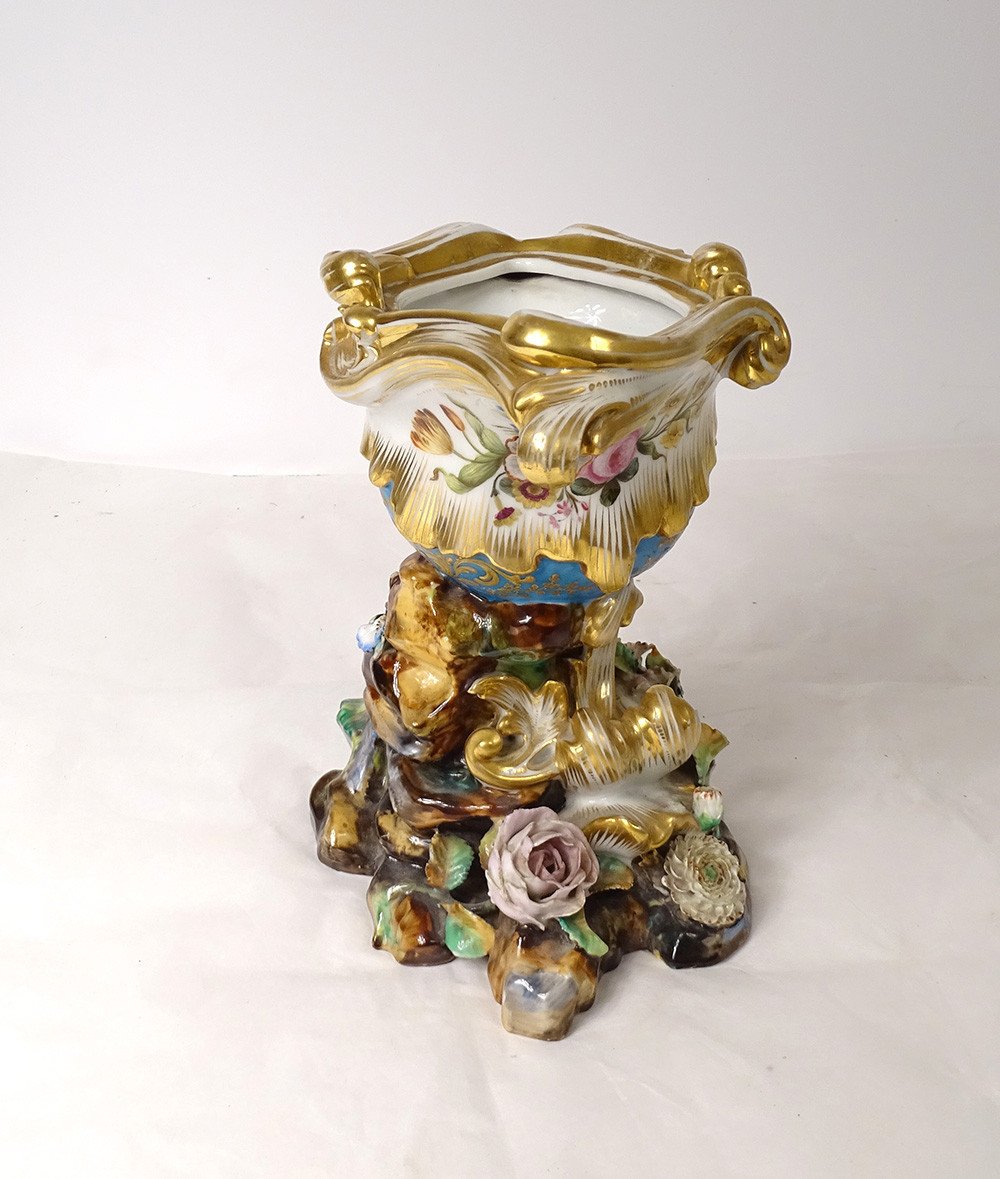 Vase Décoratif Porcelaine de Paris Jacob Petit Dorure Fleurs XIXème Siècle-photo-3