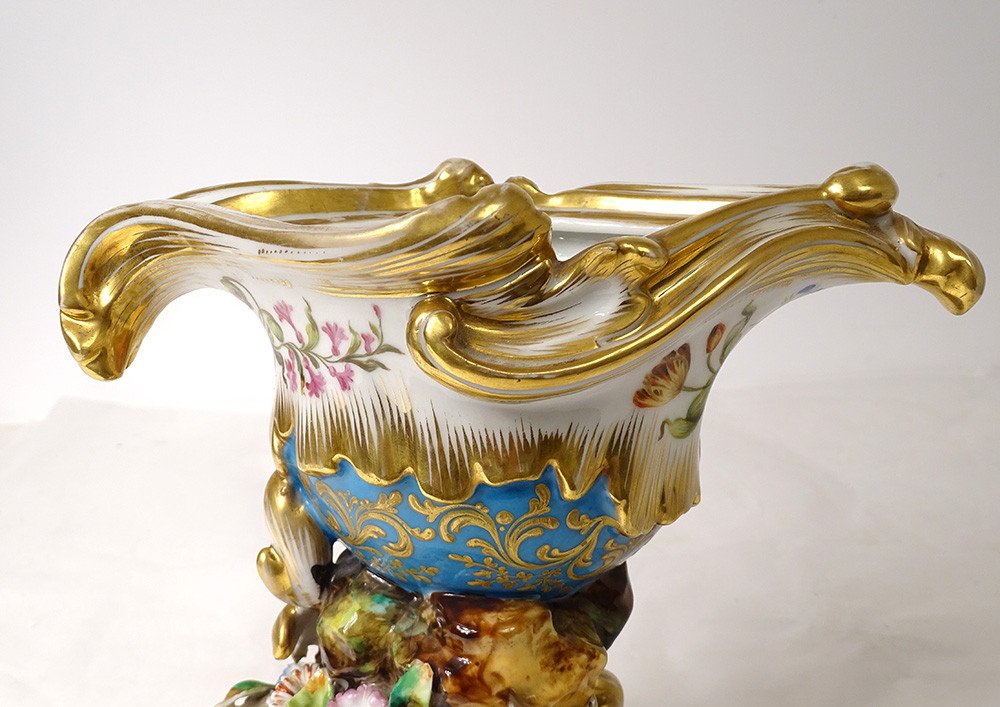 Vase Décoratif Porcelaine de Paris Jacob Petit Dorure Fleurs XIXème Siècle-photo-1