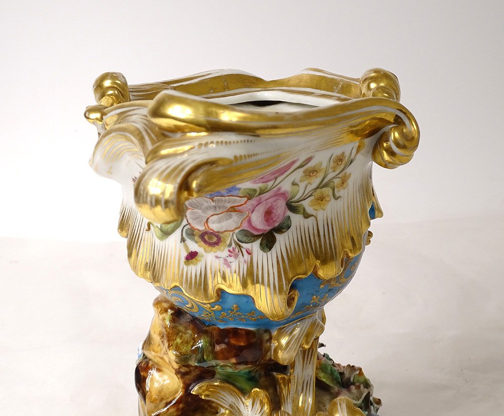 Vase Décoratif Porcelaine de Paris Jacob Petit Dorure Fleurs XIXème Siècle-photo-3