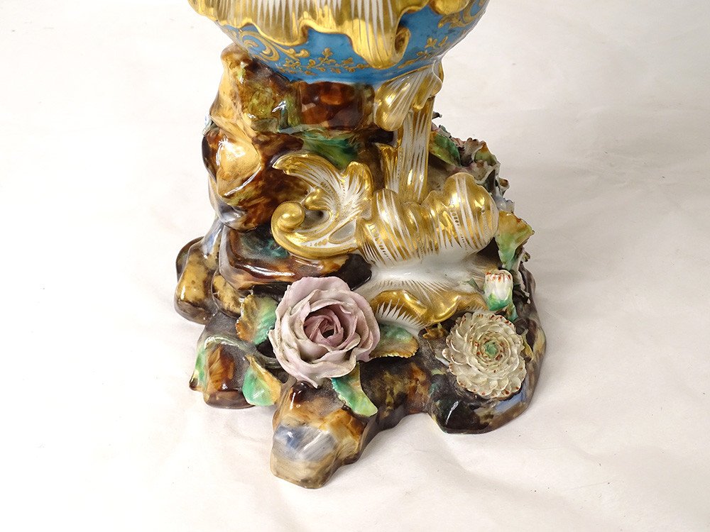 Vase Décoratif Porcelaine de Paris Jacob Petit Dorure Fleurs XIXème Siècle-photo-4