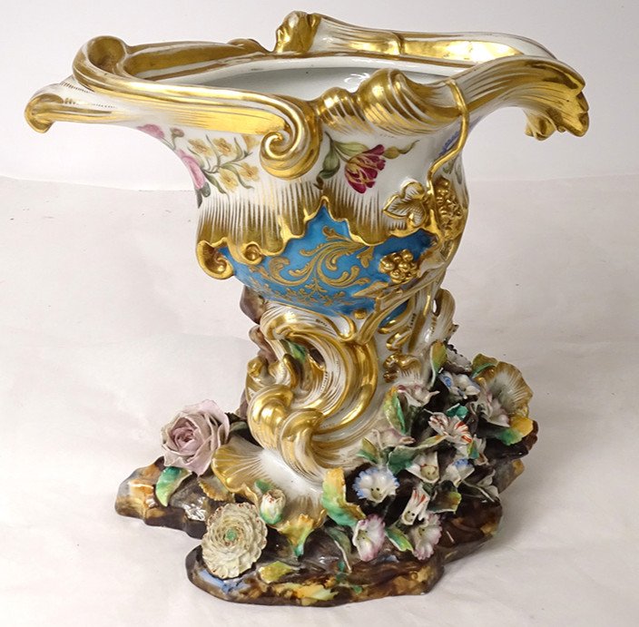 Vase Décoratif Porcelaine de Paris Jacob Petit Dorure Fleurs XIXème Siècle