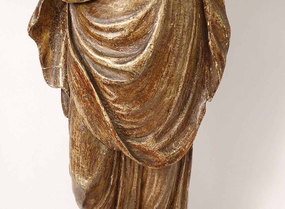 Statue Religieuse Vierge à l'Enfant Jésus Bois Sculpté Polychrome XVIIIème-photo-4