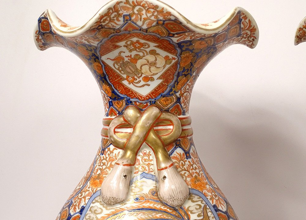 Paire Grands Vases Porcelaine Imari Japon Dragon Phoenix Dorure XIXè Siècle-photo-2